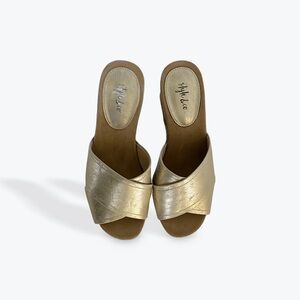 Women’s Cork Wedge Sandals – Gold Metallic (Slip-On)